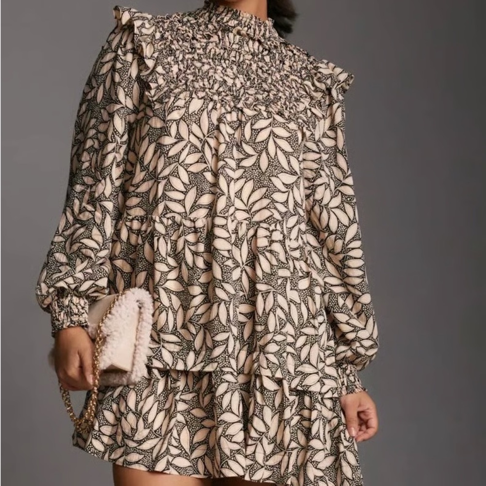 Anthropologie Black and Cream Leaf Dress